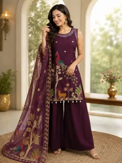 Fully Stitched Roman Silk Salwar